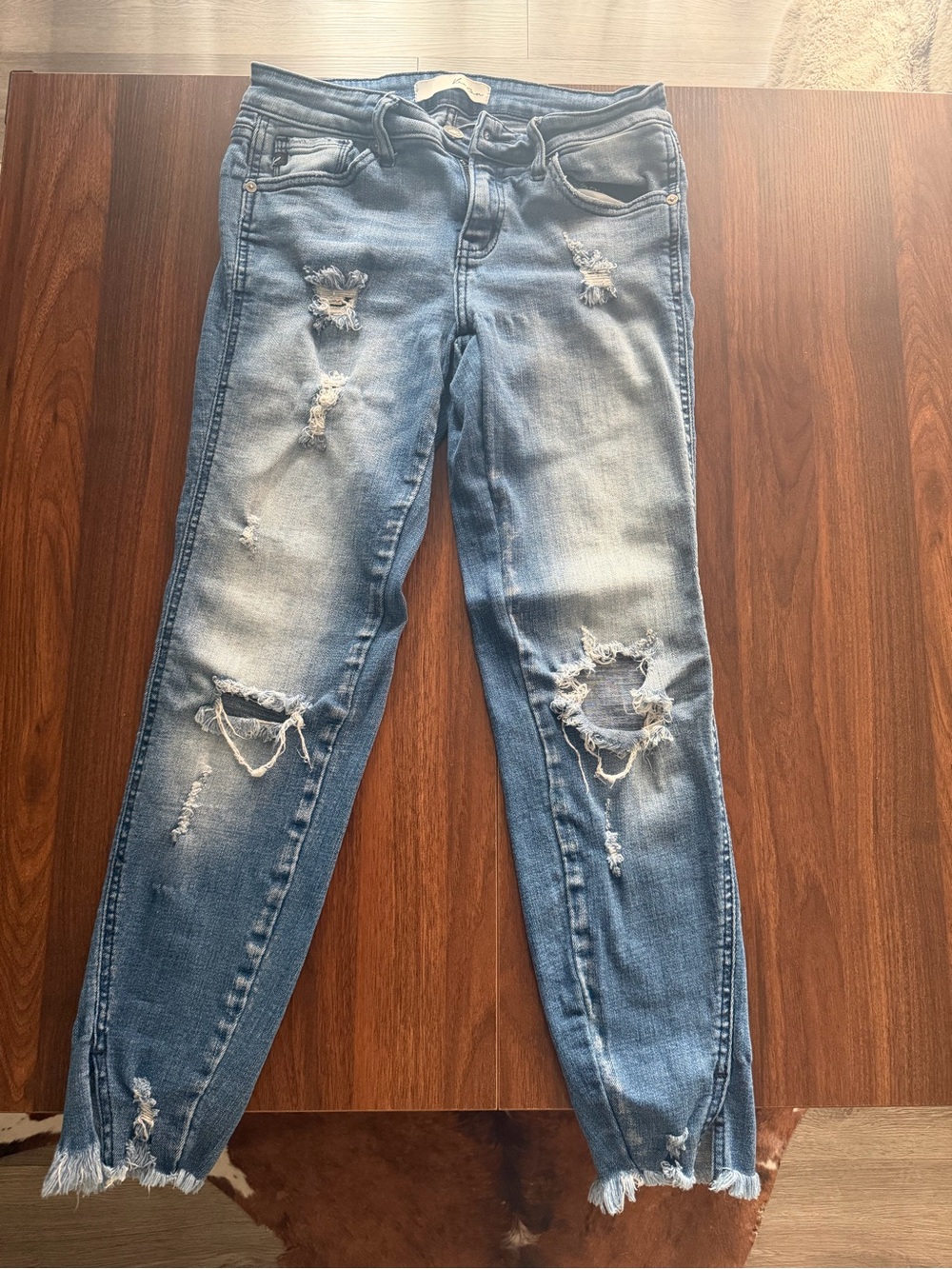 KanCan Distressed Light Blue Skinny Jeans with Frayed Hems